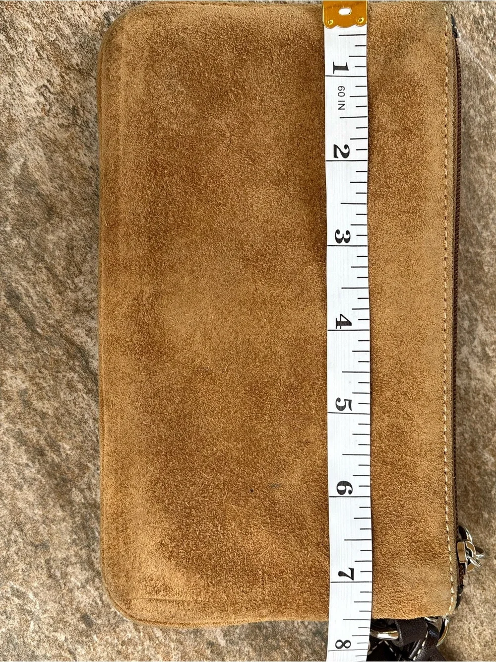 Coach Tan Suede Wristlet with Dark Brown Leather Trim